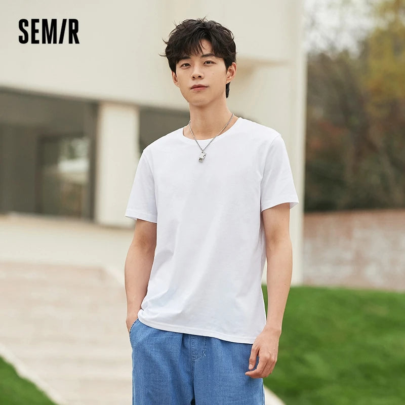 Semir Short Sleeve Men T-Shirt Cotton 2025 Summer New Man Clothing Thin And Versatile T Shirt Couples Solid Color Tops