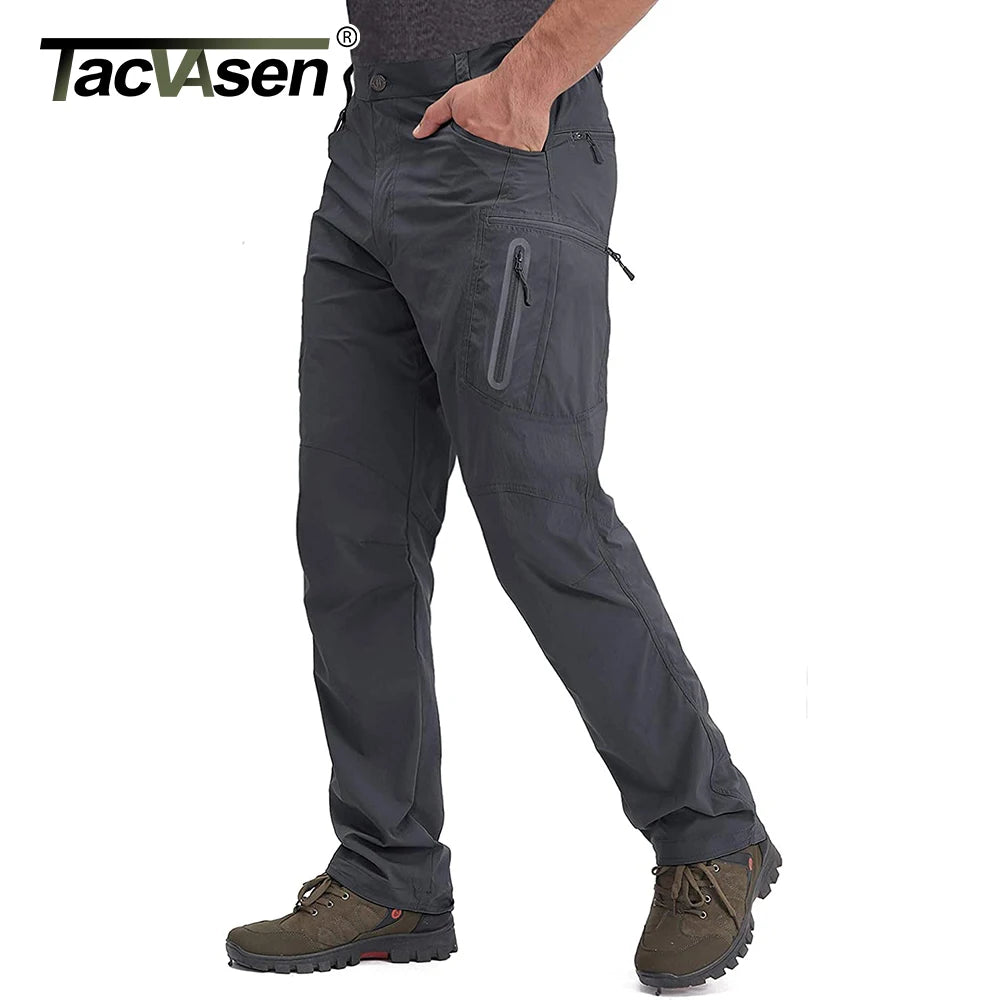 TACVASEN Summer Lightweight Trousers Mens Fishing Pants Outdoor Hiking Nylon Quick Dry Pockets Cargo Pants Casual Work Trousers