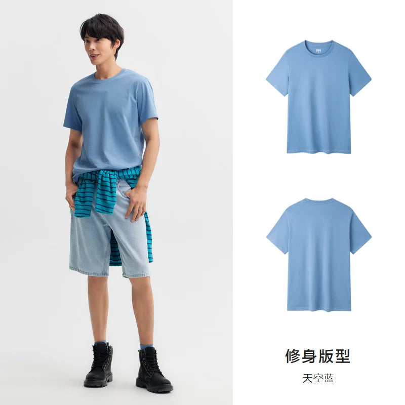 Semir Short Sleeve Men T-Shirt Cotton 2025 Summer New Man Clothing Thin And Versatile T Shirt Couples Solid Color Tops